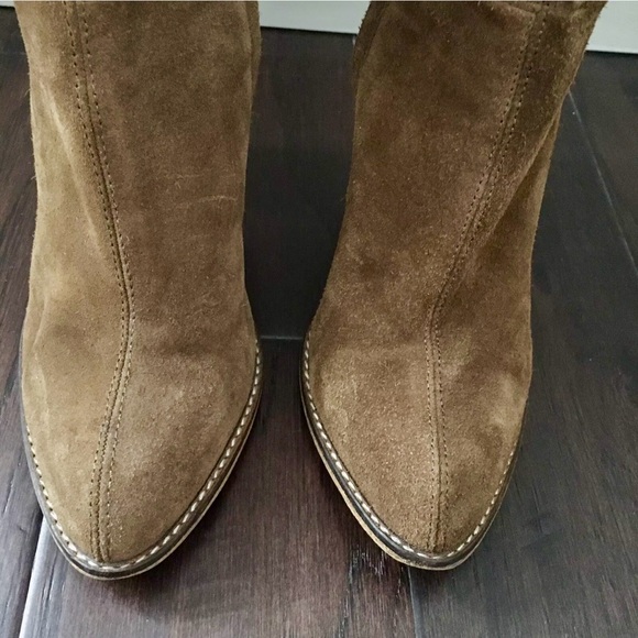 Zara Woman Leather Suede Camel Over Knee Thigh High Fold Heel Boho Boots 38/8 - Picture 5 of 8